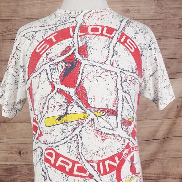 Vintage St Louis Cardinals Shirt XL Baseball AOP Made USA 90s All Over Print - Picture 1 of 11